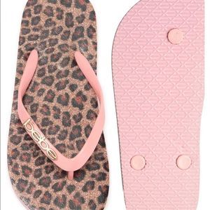 bebe Glitter Leopard Thong Flip Flop
